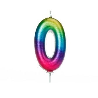 Anniversary House Metallic Rainbow Candle Number 0