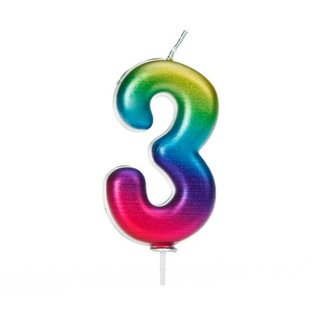 Anniversary House Metallic Rainbow Candle Number 3