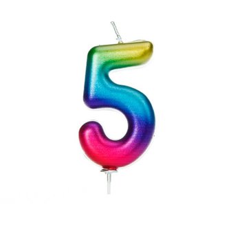 Anniversary House Metallic Rainbow Candle Number 5