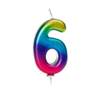 Anniversary House Metallic Rainbow Candle Number 6