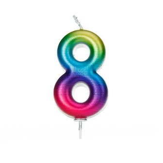 Anniversary House Metallic Rainbow Candle Number 8