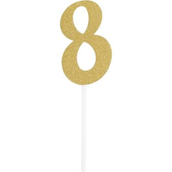 Anniversary House Number 8 Glitter Cake Topper Gold