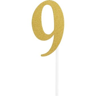 Anniversary House Number 9 Glitter Cake Topper Gold