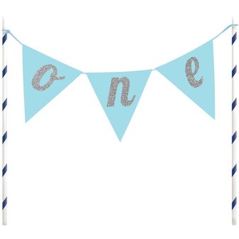 Anniversary House &#039;One&#039; Cake Banner Topper Blue