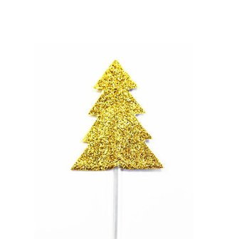 AH Glitter Christmas Tree Cupcake Toppers Gold pk12