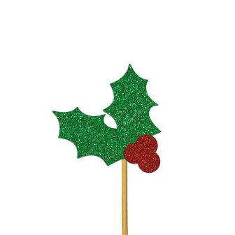 AH Glitter Holly Cupcake Toppers Red and Green pk/12