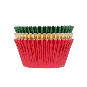 House of Marie Baking Cups Folie Rood &amp; Groen &amp; Goud pk/36