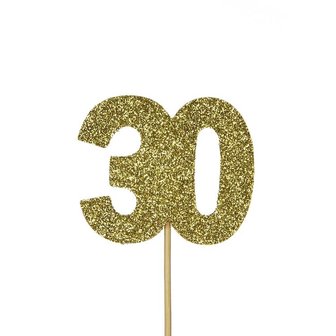 AH Glitter &#039;30&#039; Numeral Cupcake Toppers Gold pk/12