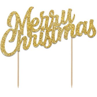 AH Glitter Merry Christmas Cake Topper Gold