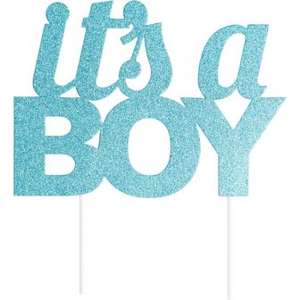 AH Glitter It&#039;s A Boy Cake Topper Blue