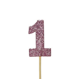 AH Glitter &#039;1&#039; Numeral Cupcake Toppers Pink pk/12