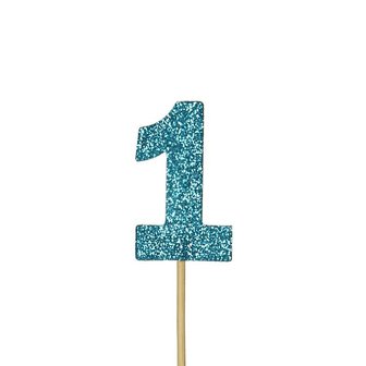 AH Glitter &#039;1&#039; Numeral Cupcake Toppers Blue pk/12