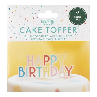 Ginger Ray Rainbow Acrylic Happy Birthday Cake Topper