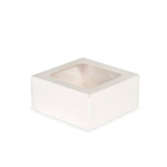 AH White Square Treat Boxes with Window 16 x16cm pk/2