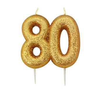 Anniversary House  Age 80 Glitter Candle Gold