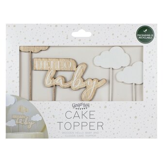 Ginger Ray Wooden Hello Baby and Clouds Cake Topper