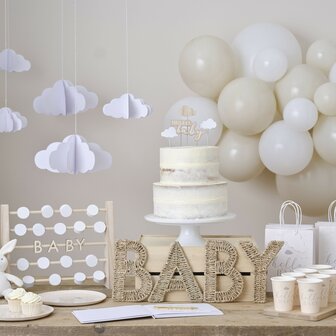 Ginger Ray Wooden Hello Baby and Clouds Cake Topper