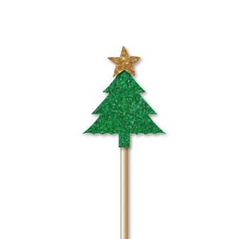 AH Glitter Christmas Tree Cupcake Toppers Green pk12