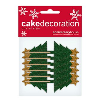 AH Glitter Christmas Tree Cupcake Toppers Green pk12