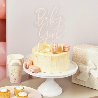 Hootyballoo Roze taarttopper van acryl &#039;Baby Girl&#039;