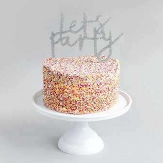 Hootyballoo Zilver Glitter taarttopper van acryl &#039;Lets Party&#039;