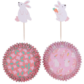 PME Paas Cupcake Vormpjes &amp; Toppers Set van 48 - Konijntjes