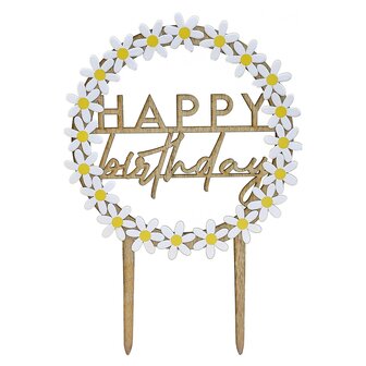 Ginger Ray Wooden Happy Birthday Cake Topper Daisies