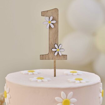 Ginger Ray Wooden Daisy 1st Birthday Cake Topper