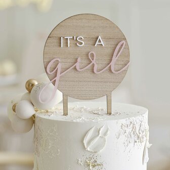 Ginger Ray It&#039;s a Girl Wooden Baby Shower Cake Topper