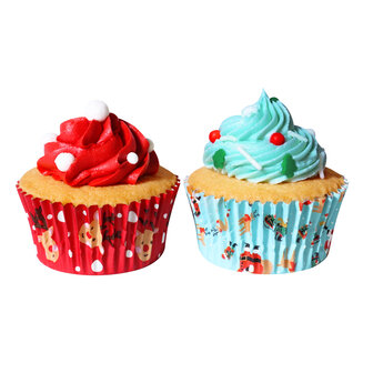 PME Kerst Cupcake Vormpjes met Folievoering - Kerstman &amp; Rudolph (60 stuks)
