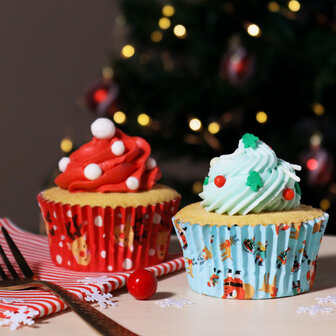 PME Kerst Cupcake Vormpjes met Folievoering - Kerstman &amp; Rudolph (60 stuks)