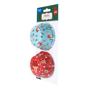PME Kerst Cupcake Vormpjes met Folievoering - Kerstman &amp; Rudolph (60 stuks)