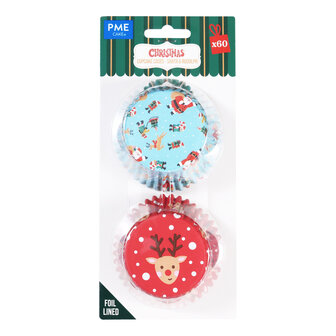 PME Kerst Cupcake Vormpjes met Folievoering - Kerstman &amp; Rudolph (60 stuks)