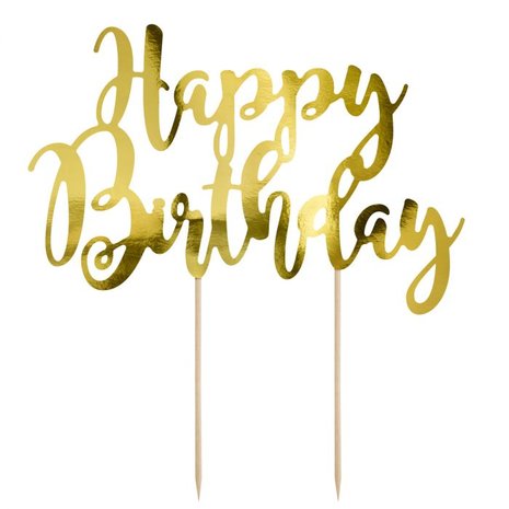 PartyDeco Cake Topper Happy Birthday Gold