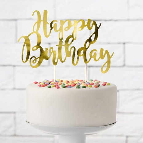 PartyDeco Cake Topper Happy Birthday Gold