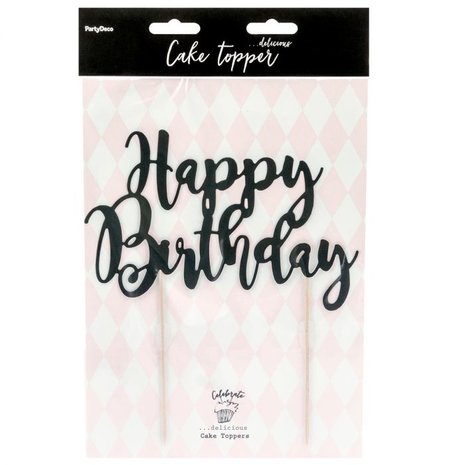 PartyDeco Taart Topper Happy Birthday Zwart