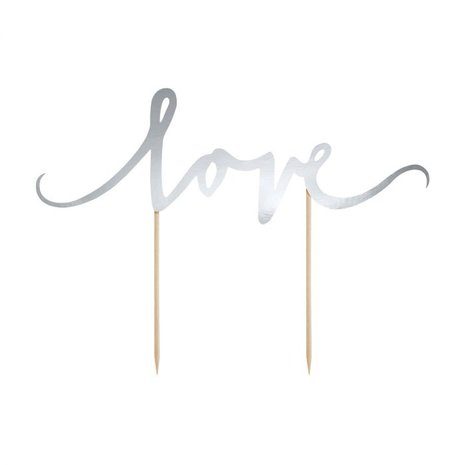 PartyDeco Cake Topper Love Argent