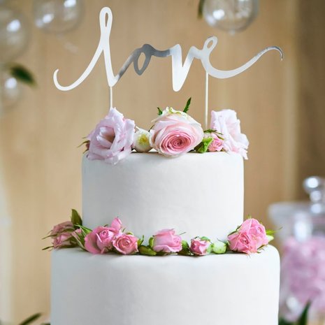 PartyDeco Cake Topper Love Argent