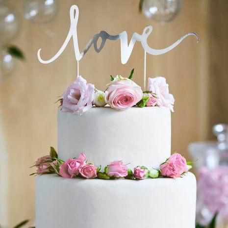 PartyDeco Cake Topper Love Silber