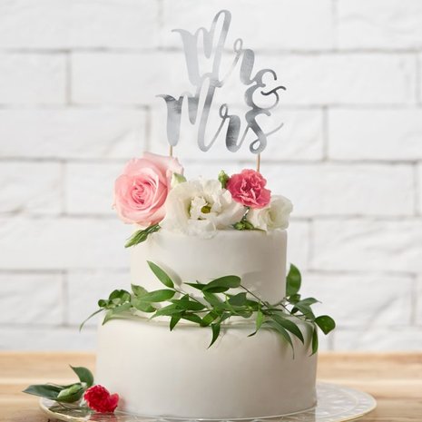 PartyDeco Cake Topper Mr & Mrs Argent
