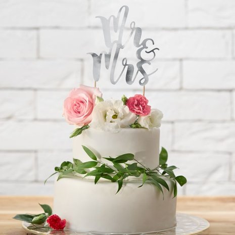 PartyDeco Cake Topper Mr & Mrs Silber