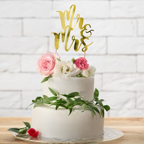 PartyDeco Cake Topper Mr & Mrs Gold