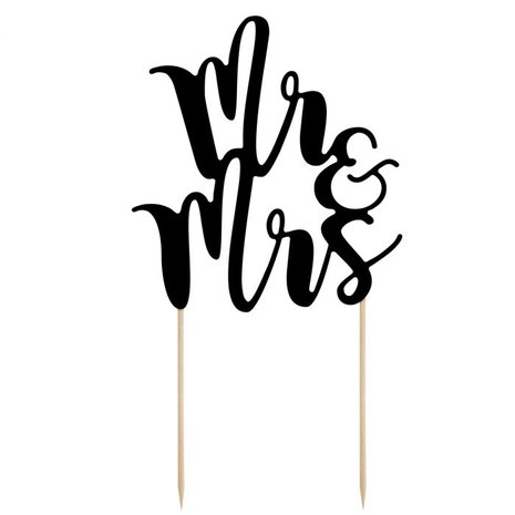 PartyDeco Cake Topper Mr & Mrs Schwarz