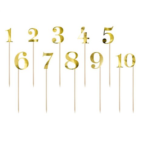 PartyDeco Cake Toppers Table Numbers Gold Set/11