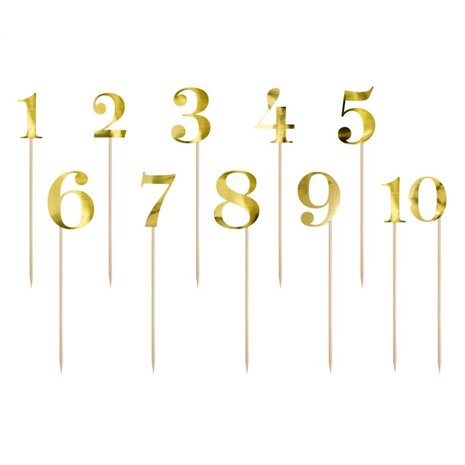 PartyDeco Cake Topper Nummern Gold 11-teilig