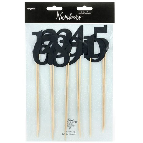 PartyDeco Cake Toppers Table Numbers Black Set/11