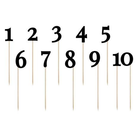 PartyDeco Cake Toppers Table Numbers Black Set/11