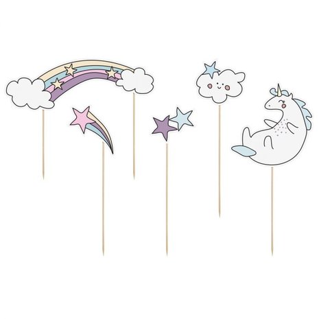 PartyDeco Taart Toppers Unicorn Set/5