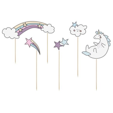 PartyDeco Cake Topper Einhorn Set 5-teilig