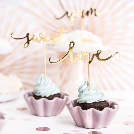 PartyDeco Cupcake Toppers Love Goud Set/6